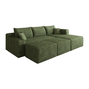 English Elm 95 Inch U Shaped Cloud Sectional with Plush Corduroy Upholstery and Two Ottomans Included W2824S00344