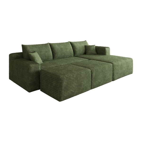 English Elm 95 Inch U Shaped Cloud Sectional with Plush Corduroy Upholstery and Two Ottomans Included W2824S00344