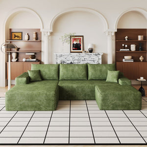English Elm 107Cloud Corduroy U Shaped Sectional Sofa with Ottoman Deep Seat Living Room Couch W2824S00345