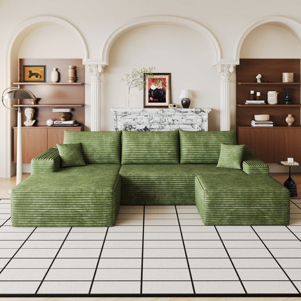 English Elm 107Cloud Corduroy U Shaped Sectional Sofa with Ottoman Deep Seat Living Room Couch W2824S00345