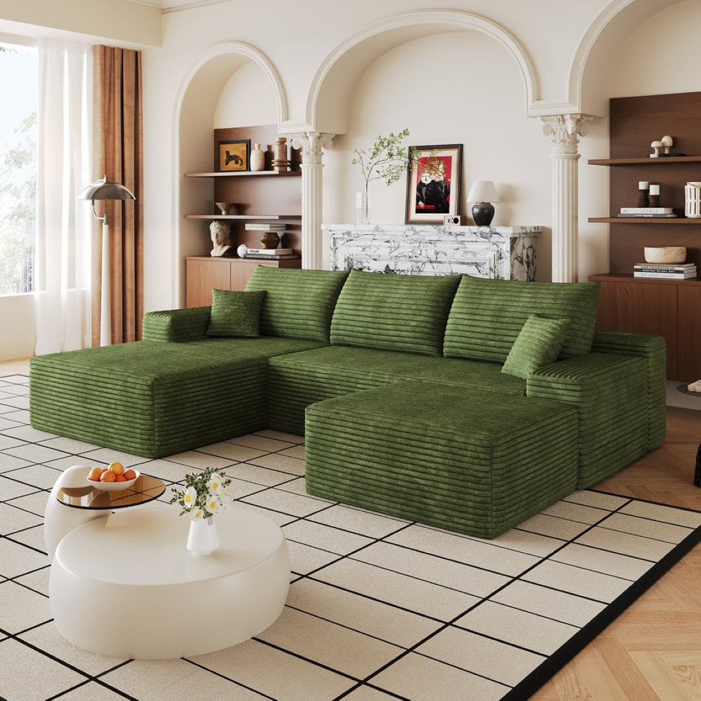 English Elm 107Cloud Corduroy U Shaped Sectional Sofa with Ottoman Deep Seat Living Room Couch W2824S00345