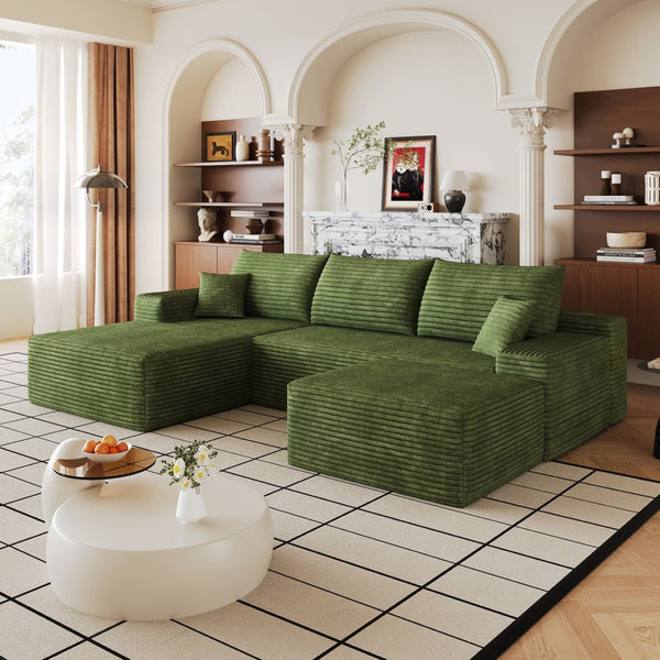 English Elm 107Cloud Corduroy U Shaped Sectional Sofa with Ottoman Deep Seat Living Room Couch W2824S00345