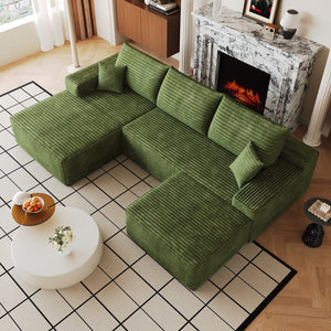 English Elm 107Cloud Corduroy U Shaped Sectional Sofa with Ottoman Deep Seat Living Room Couch W2824S00345