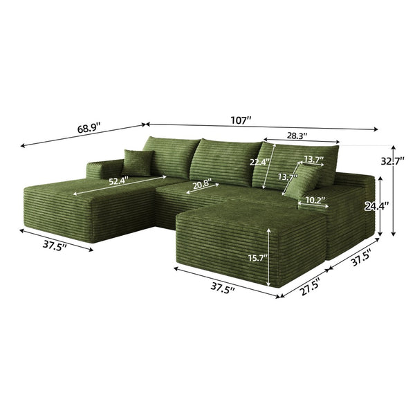 English Elm 107Cloud Corduroy U Shaped Sectional Sofa with Ottoman Deep Seat Living Room Couch W2824S00345