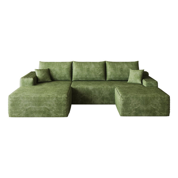 English Elm 107Cloud Corduroy U Shaped Sectional Sofa with Ottoman Deep Seat Living Room Couch W2824S00345