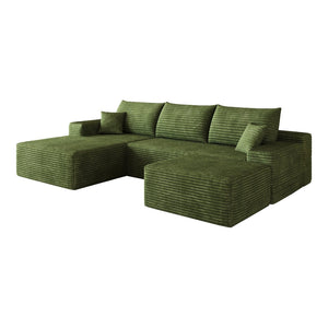 English Elm 107Cloud Corduroy U Shaped Sectional Sofa with Ottoman Deep Seat Living Room Couch W2824S00345