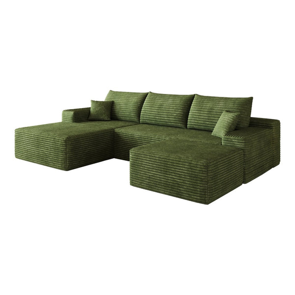 English Elm 107Cloud Corduroy U Shaped Sectional Sofa with Ottoman Deep Seat Living Room Couch W2824S00345
