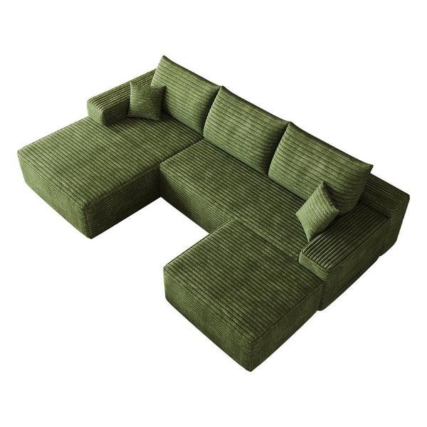 English Elm 107Cloud Corduroy U Shaped Sectional Sofa with Ottoman Deep Seat Living Room Couch W2824S00345