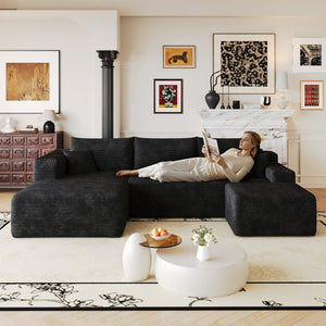 English Elm 103 Inch L Shaped Sectional Sofa in Plush Corduroy for Modern Living Rooms Black A W2824S00346