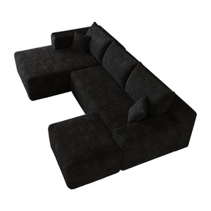 English Elm 103 Inch L Shaped Sectional Sofa in Plush Corduroy for Modern Living Rooms Black A W2824S00346