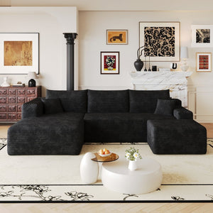 English Elm 103 Inch L Shaped Sectional Sofa in Plush Corduroy for Modern Living Rooms Black A W2824S00346