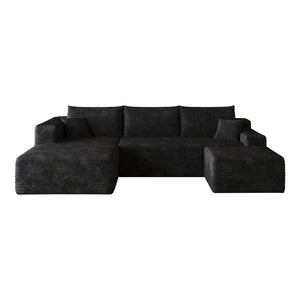 English Elm 103 Inch L Shaped Sectional Sofa in Plush Corduroy for Modern Living Rooms Black A W2824S00346