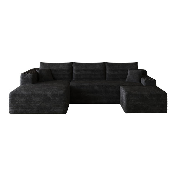 English Elm 103 Inch L Shaped Sectional Sofa in Plush Corduroy for Modern Living Rooms Black A W2824S00346