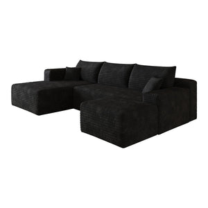 English Elm 103 Inch L Shaped Sectional Sofa in Plush Corduroy for Modern Living Rooms Black A W2824S00346