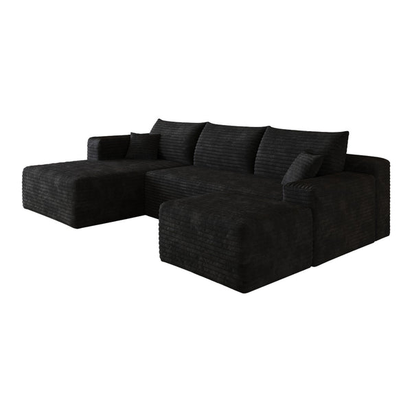 English Elm 103 Inch L Shaped Sectional Sofa in Plush Corduroy for Modern Living Rooms Black A W2824S00346