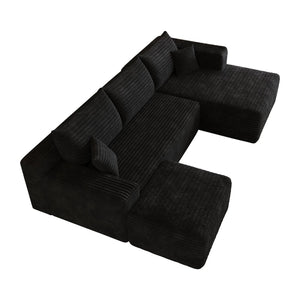English Elm 103 Inch L Shaped Sectional Sofa in Plush Corduroy for Modern Living Rooms Black B W2824S00348