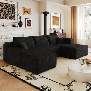 English Elm 103 Inch L Shaped Sectional Sofa in Plush Corduroy for Modern Living Rooms Black B W2824S00348