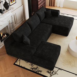 English Elm 103 Inch L Shaped Sectional Sofa in Plush Corduroy for Modern Living Rooms Black B W2824S00348