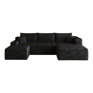 English Elm 103 Inch L Shaped Sectional Sofa in Plush Corduroy for Modern Living Rooms Black B W2824S00348
