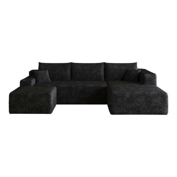 English Elm 103 Inch L Shaped Sectional Sofa in Plush Corduroy for Modern Living Rooms Black B W2824S00348