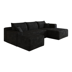 English Elm 103 Inch L Shaped Sectional Sofa in Plush Corduroy for Modern Living Rooms Black B W2824S00348