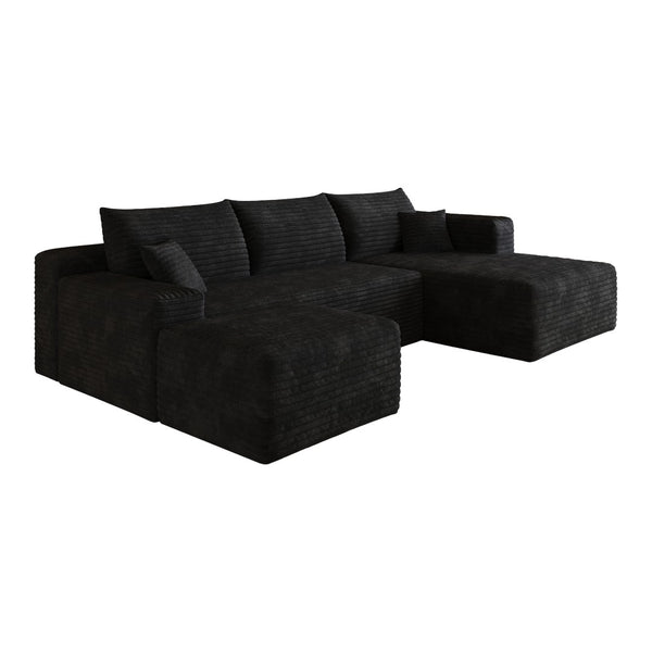 English Elm 103 Inch L Shaped Sectional Sofa in Plush Corduroy for Modern Living Rooms Black B W2824S00348