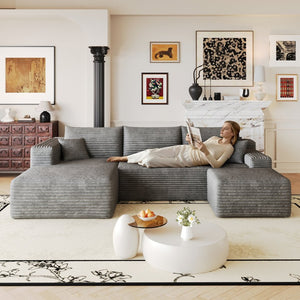 English Elm 103 Inch L Shaped Sectional Sofa in Plush Corduroy for Modern Living Rooms Dark Grey A W2824S00350