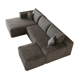 English Elm 103 Inch L Shaped Sectional Sofa in Plush Corduroy for Modern Living Rooms Dark Grey A W2824S00350
