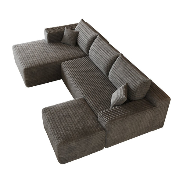 English Elm 103 Inch L Shaped Sectional Sofa in Plush Corduroy for Modern Living Rooms Dark Grey A W2824S00350