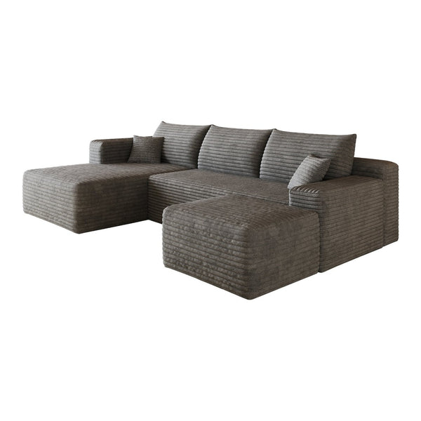 English Elm 103 Inch L Shaped Sectional Sofa in Plush Corduroy for Modern Living Rooms Dark Grey A W2824S00350