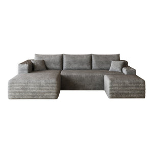 English Elm 103 Inch L Shaped Sectional Sofa in Plush Corduroy for Modern Living Rooms Dark Grey A W2824S00350
