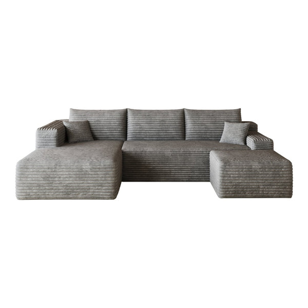 English Elm 103 Inch L Shaped Sectional Sofa in Plush Corduroy for Modern Living Rooms Dark Grey A W2824S00350