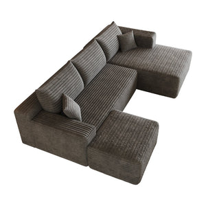 English Elm 103 Inch L Shaped Sectional Sofa in Plush Corduroy for Modern Living Rooms Dark Grey B W2824S00352