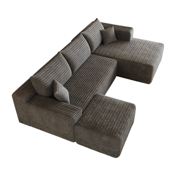 English Elm 103 Inch L Shaped Sectional Sofa in Plush Corduroy for Modern Living Rooms Dark Grey B W2824S00352