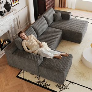English Elm 103 Inch L Shaped Sectional Sofa in Plush Corduroy for Modern Living Rooms Dark Grey B W2824S00352