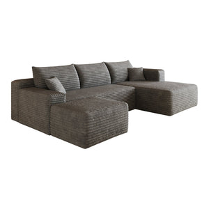 English Elm 103 Inch L Shaped Sectional Sofa in Plush Corduroy for Modern Living Rooms Dark Grey B W2824S00352