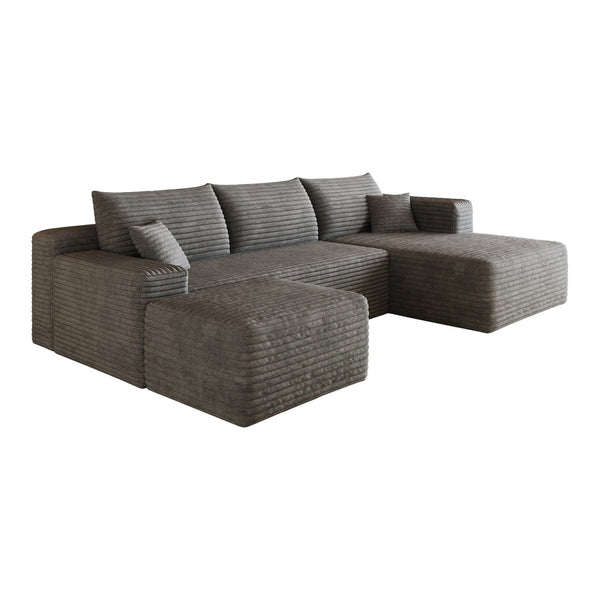 English Elm 103 Inch L Shaped Sectional Sofa in Plush Corduroy for Modern Living Rooms Dark Grey B W2824S00352