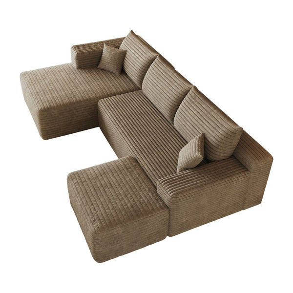 English Elm 103 Inch L Shaped Sectional Sofa in Plush Corduroy for Modern Living Rooms Camel A W2824S00354