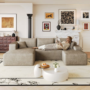 English Elm 103 Inch L Shaped Sectional Sofa in Plush Corduroy for Modern Living Rooms Camel A W2824S00354