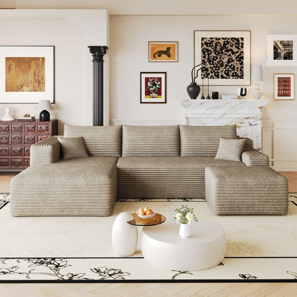 English Elm 103 Inch L Shaped Sectional Sofa in Plush Corduroy for Modern Living Rooms Camel A W2824S00354