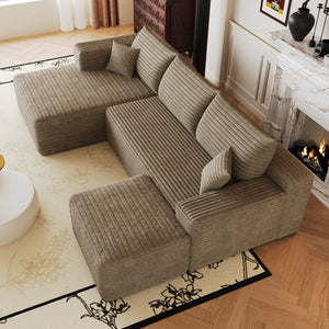 English Elm 103 Inch L Shaped Sectional Sofa in Plush Corduroy for Modern Living Rooms Camel A W2824S00354
