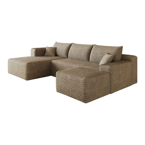 English Elm 103 Inch L Shaped Sectional Sofa in Plush Corduroy for Modern Living Rooms Camel A W2824S00354