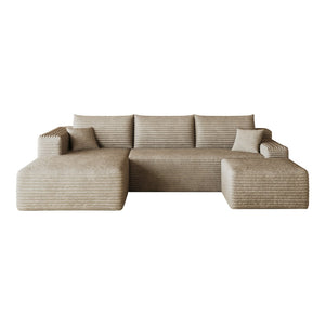 English Elm 103 Inch L Shaped Sectional Sofa in Plush Corduroy for Modern Living Rooms Camel A W2824S00354