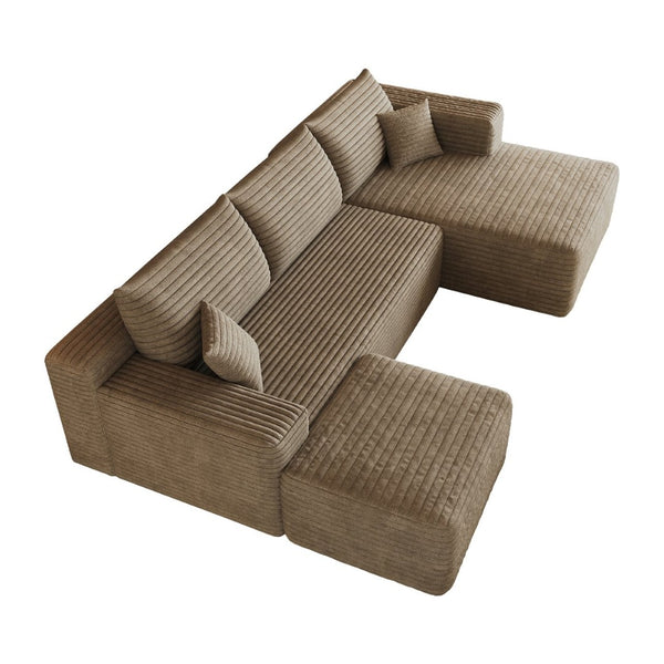 English Elm 103 Inch L Shaped Sectional Sofa in Plush Corduroy for Modern Living Rooms Camel B W2824S00356