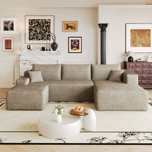 English Elm 103 Inch L Shaped Sectional Sofa in Plush Corduroy for Modern Living Rooms Camel B W2824S00356