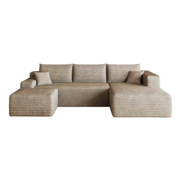 English Elm 103 Inch L Shaped Sectional Sofa in Plush Corduroy for Modern Living Rooms Camel B W2824S00356