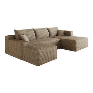 English Elm 103 Inch L Shaped Sectional Sofa in Plush Corduroy for Modern Living Rooms Camel B W2824S00356
