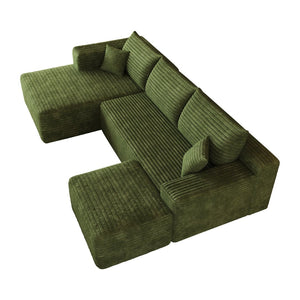 English Elm 103 Inch L Shaped Sectional Sofa in Plush Corduroy for Modern Living Rooms Green A W2824S00358