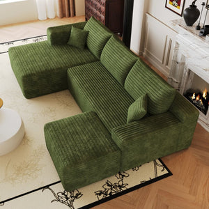 English Elm 103 Inch L Shaped Sectional Sofa in Plush Corduroy for Modern Living Rooms Green A W2824S00358