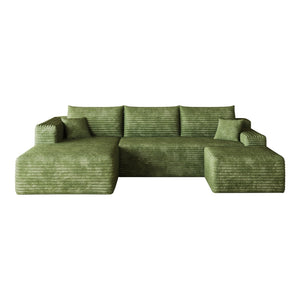 English Elm 103 Inch L Shaped Sectional Sofa in Plush Corduroy for Modern Living Rooms Green A W2824S00358